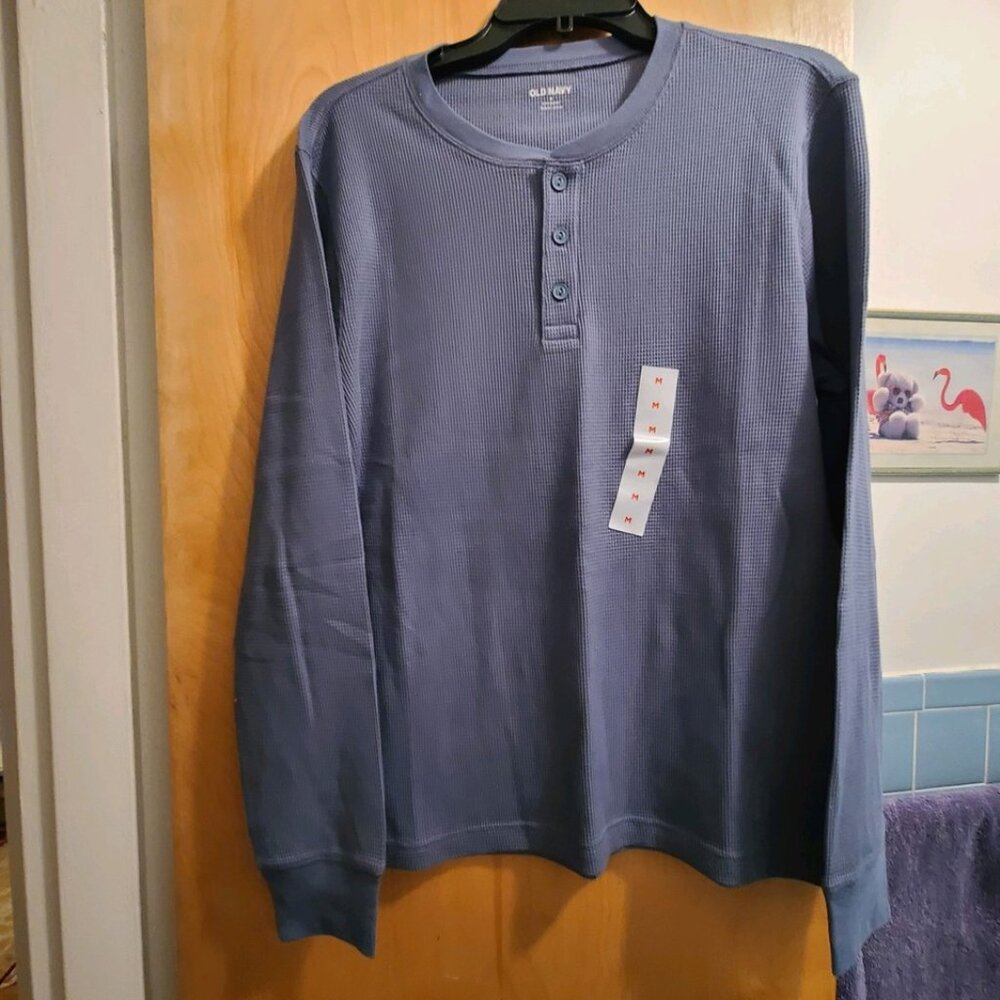 Men's Old Navy Med Blue Thermal Long Sleeve Henley Size Medium